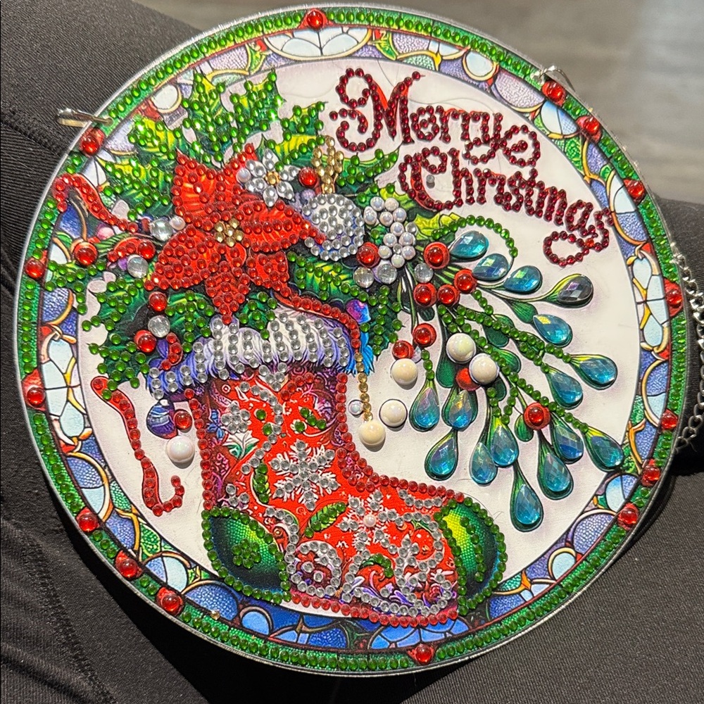 Completed Merry Christmas Stocking Diamond Art Wall Hanging